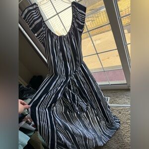 Blue and white striped hi low jumpsuit/romper